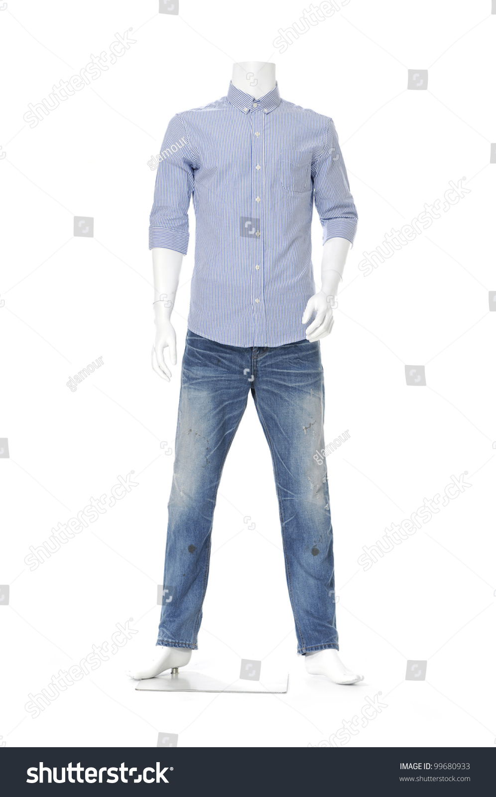 Male Mannequin Dressed In Jeans Isolated On White Background Stock