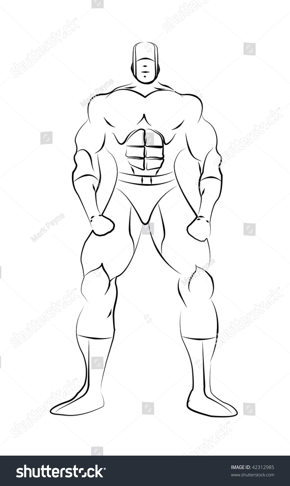 Male Superhero Line Drawing Template Isolated On A White Background