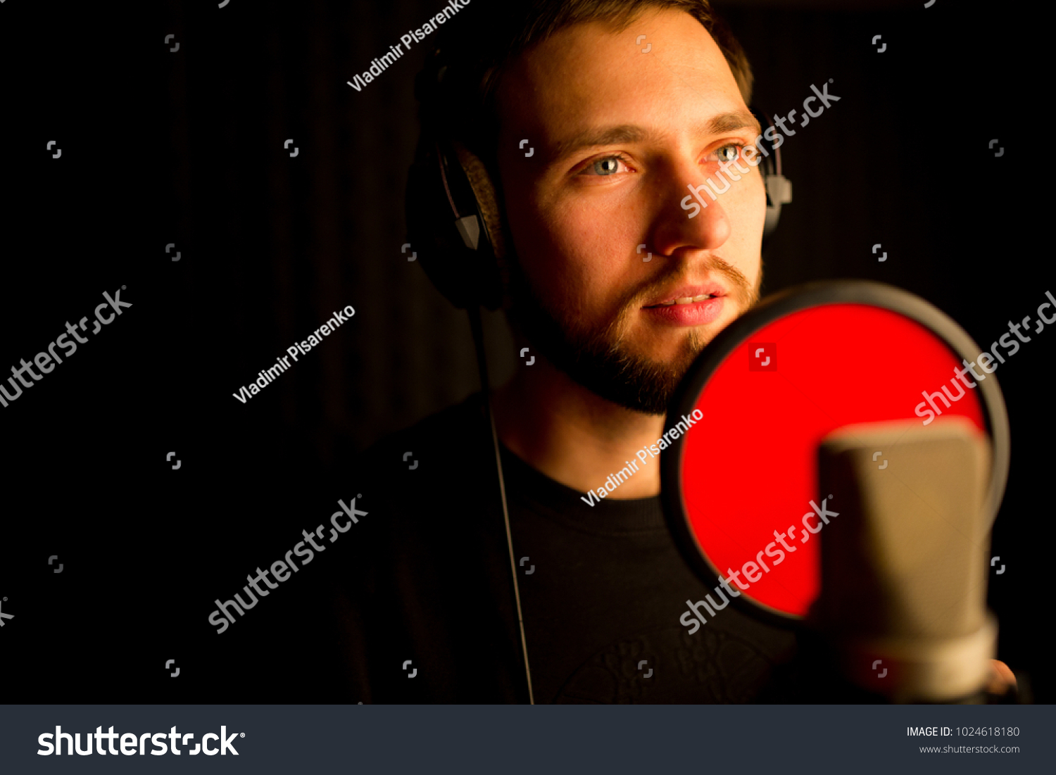 Male Vocalist Singing Into Microphone Recording Stock Photo Edit Now