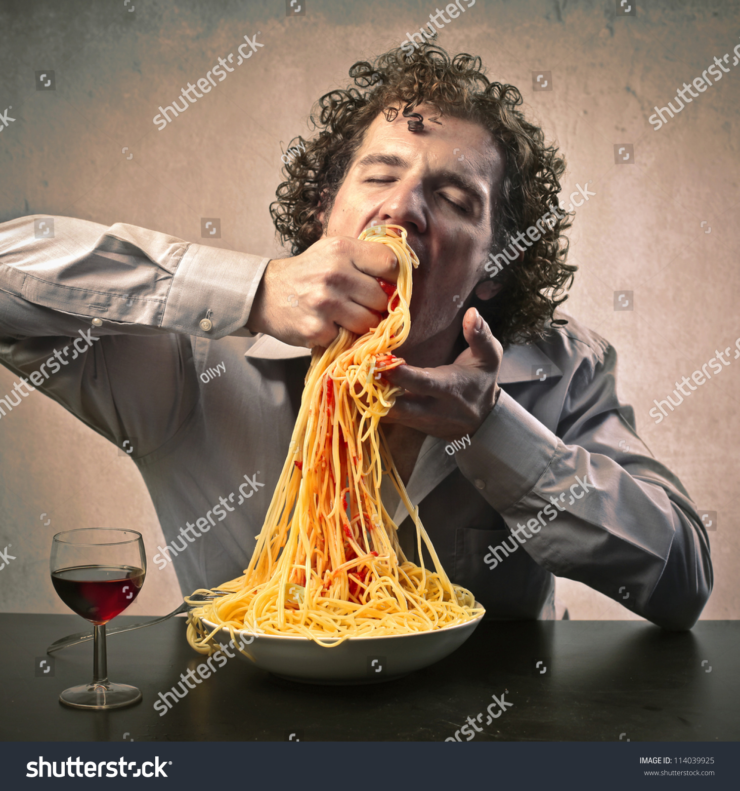 Man Gorging Pasta Stock Photo Shutterstock