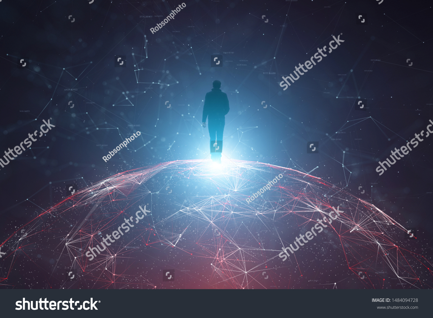 Man Artistic Digital Cyberspace Globe Copy Stock Illustration