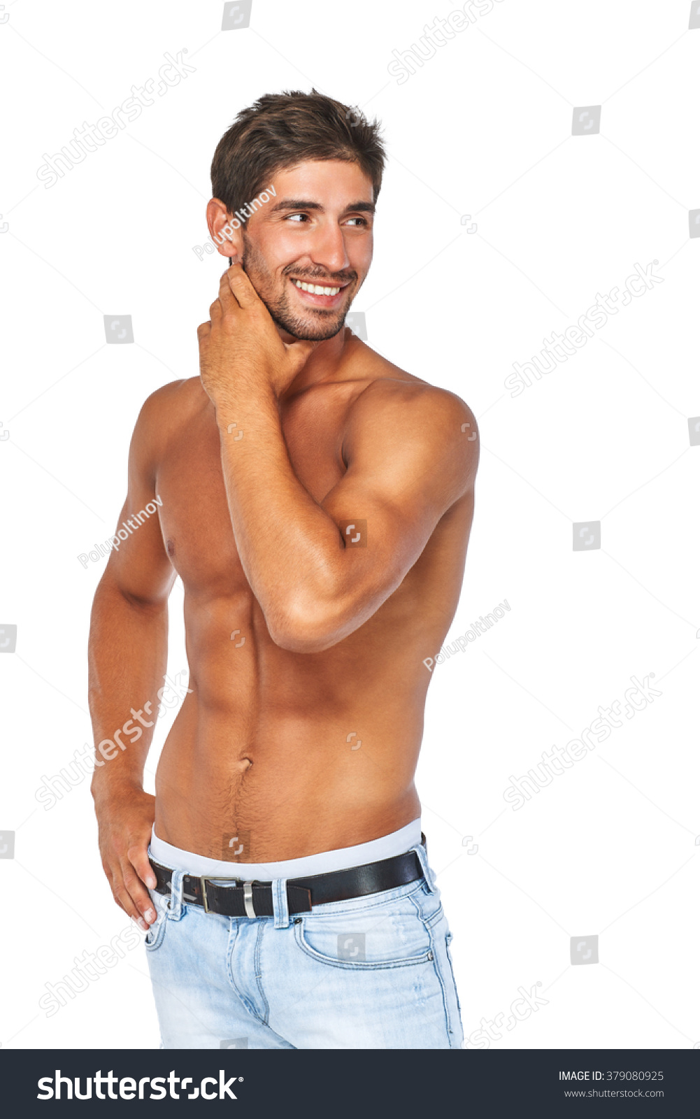 Man Smiling Naked Torso Beautiful Muscles Stock Photo 379080925