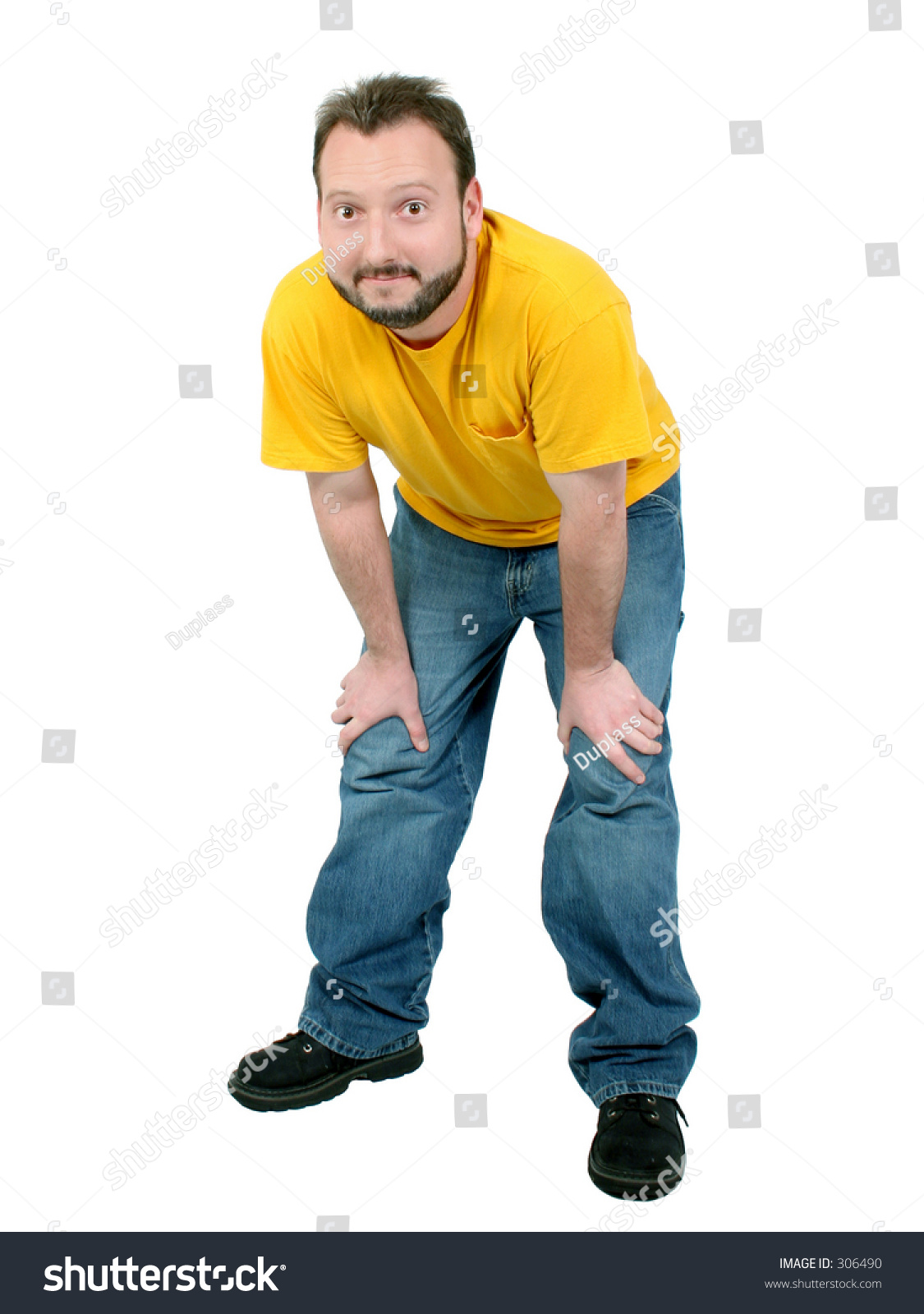 Man With Hands On Knees Over White. Stock Photo 306490 : Shutterstock