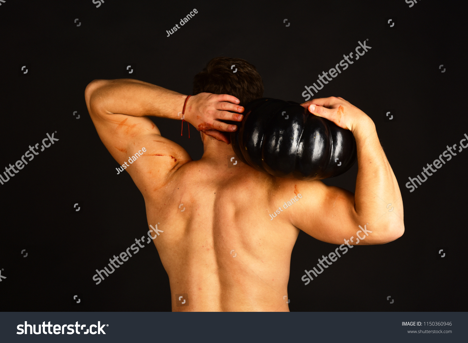 Man Naked Torso Demonstrates Muscles On Stock Photo Edit Now 1150360946