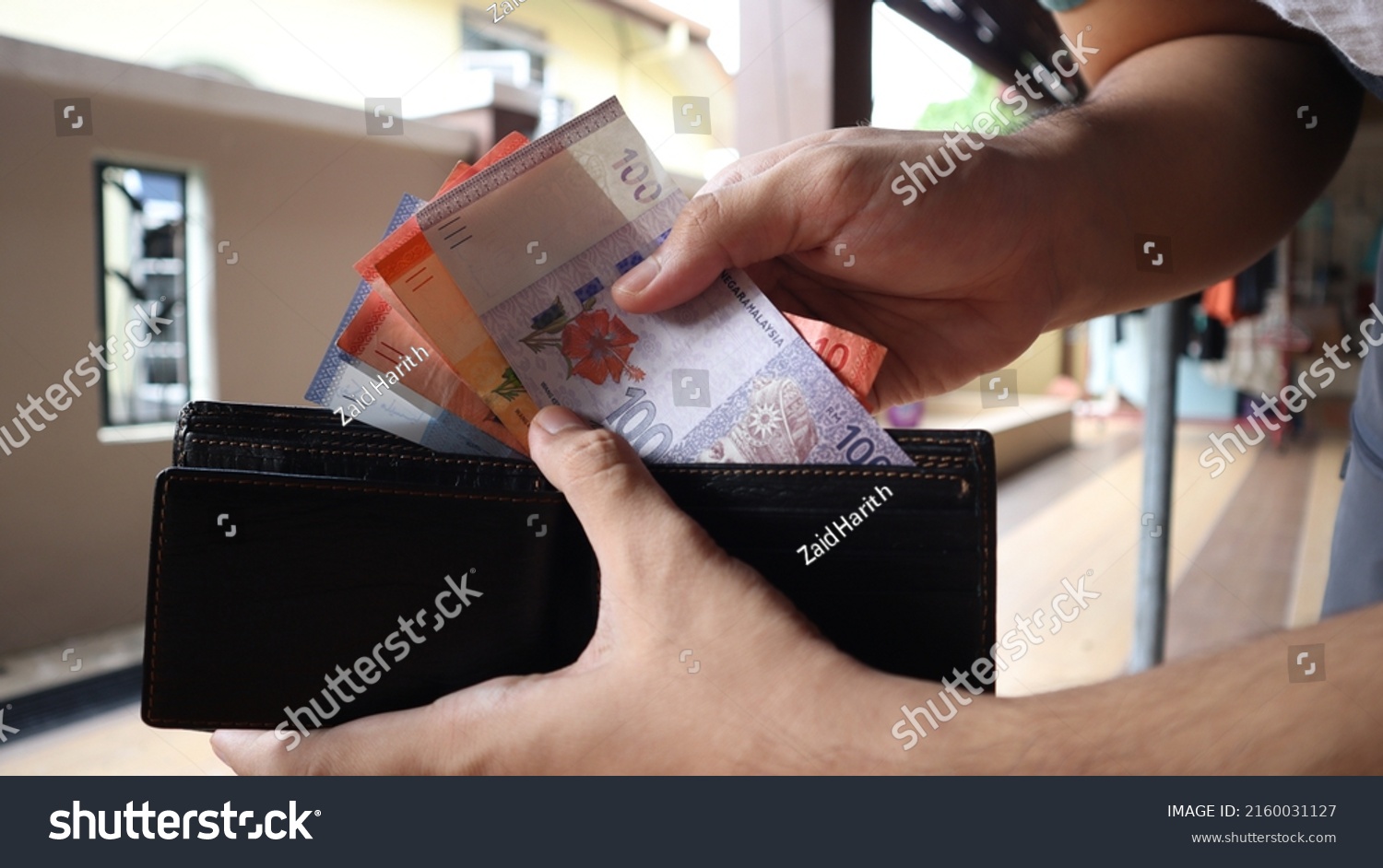 Man Withdraw Money Wallet Malaysia Ringgit Stock Photo