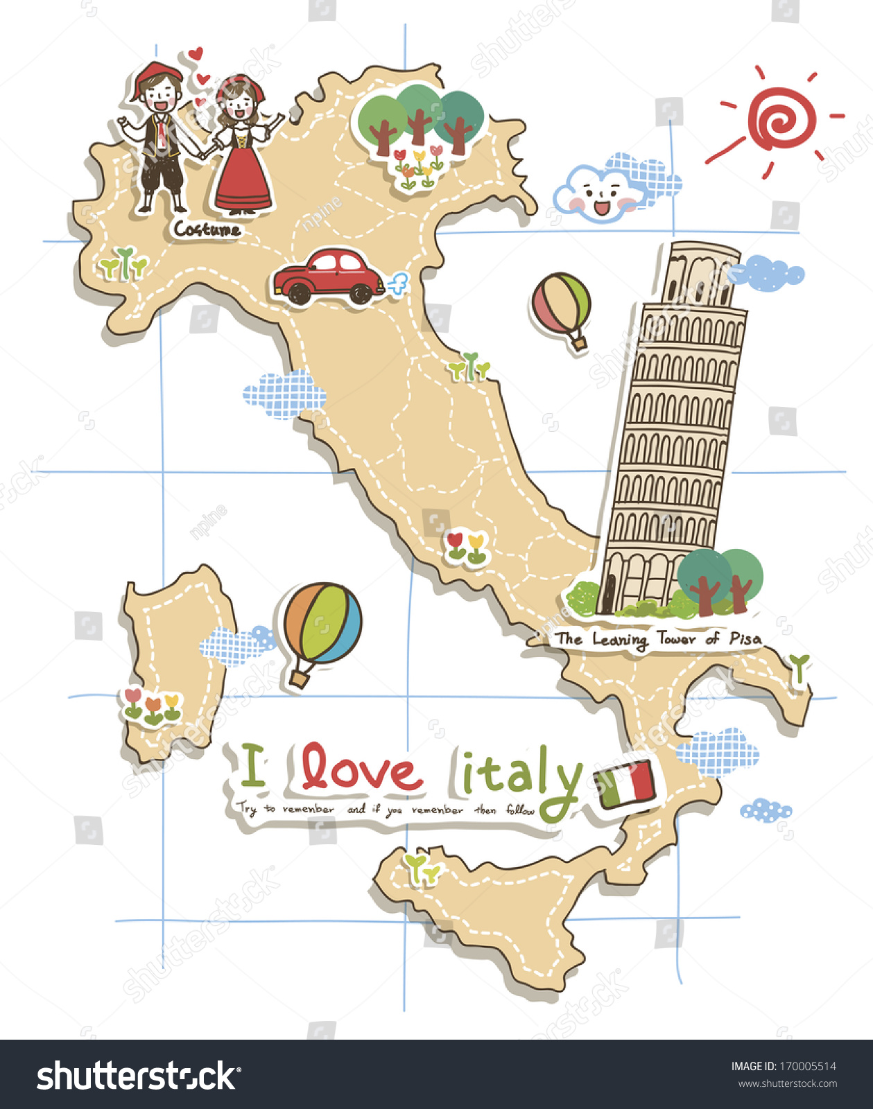 Map Depicting Tourist Attractions In Italy Stock Photo 170005514