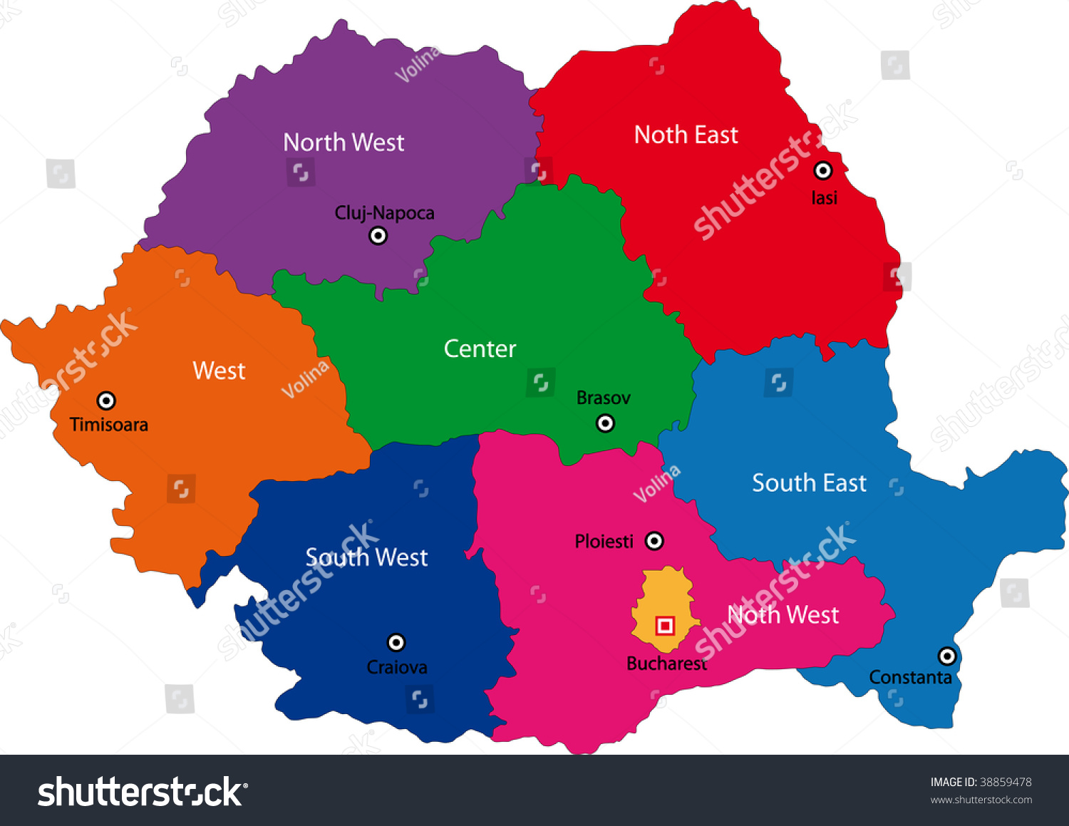 Map Of Administrative Divisions Of Romania Stock Photo 38859478