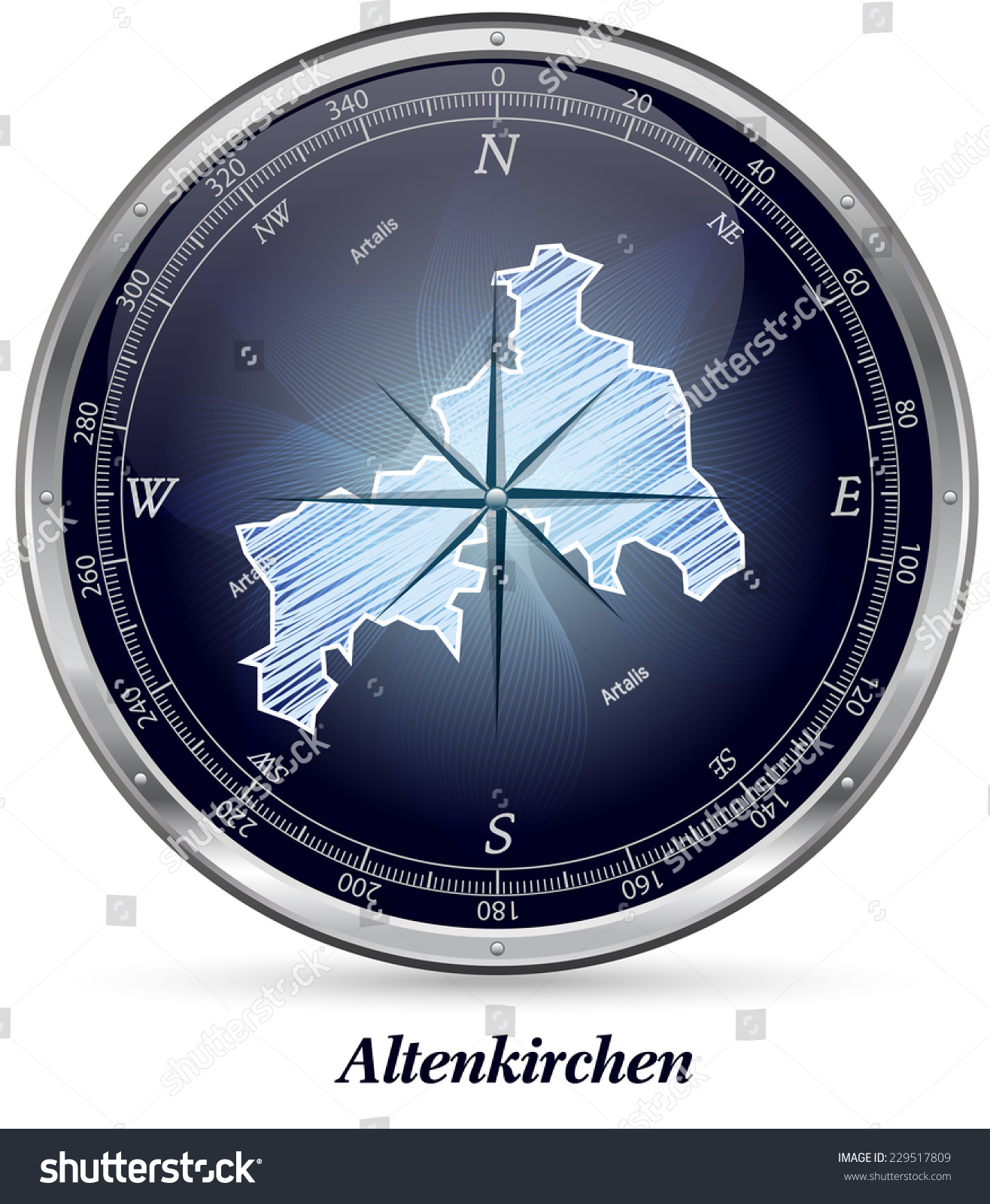 Map of Altenkirchen with borders in chrome Map of Altenkirchen with borders in chrome