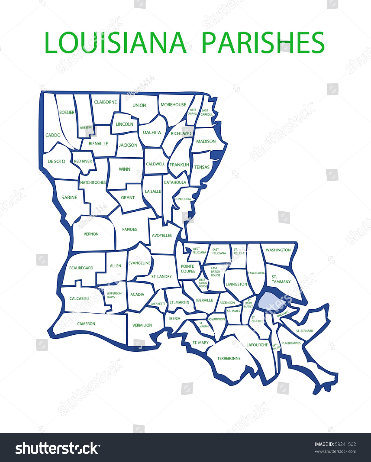 Map Louisiana Showing Names Borders Parishes Stock Illustration 59241502 - Shutterstock