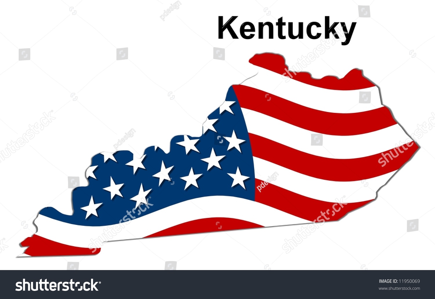 Map Of The State Kentucky American Flag Stock Photo 11950069