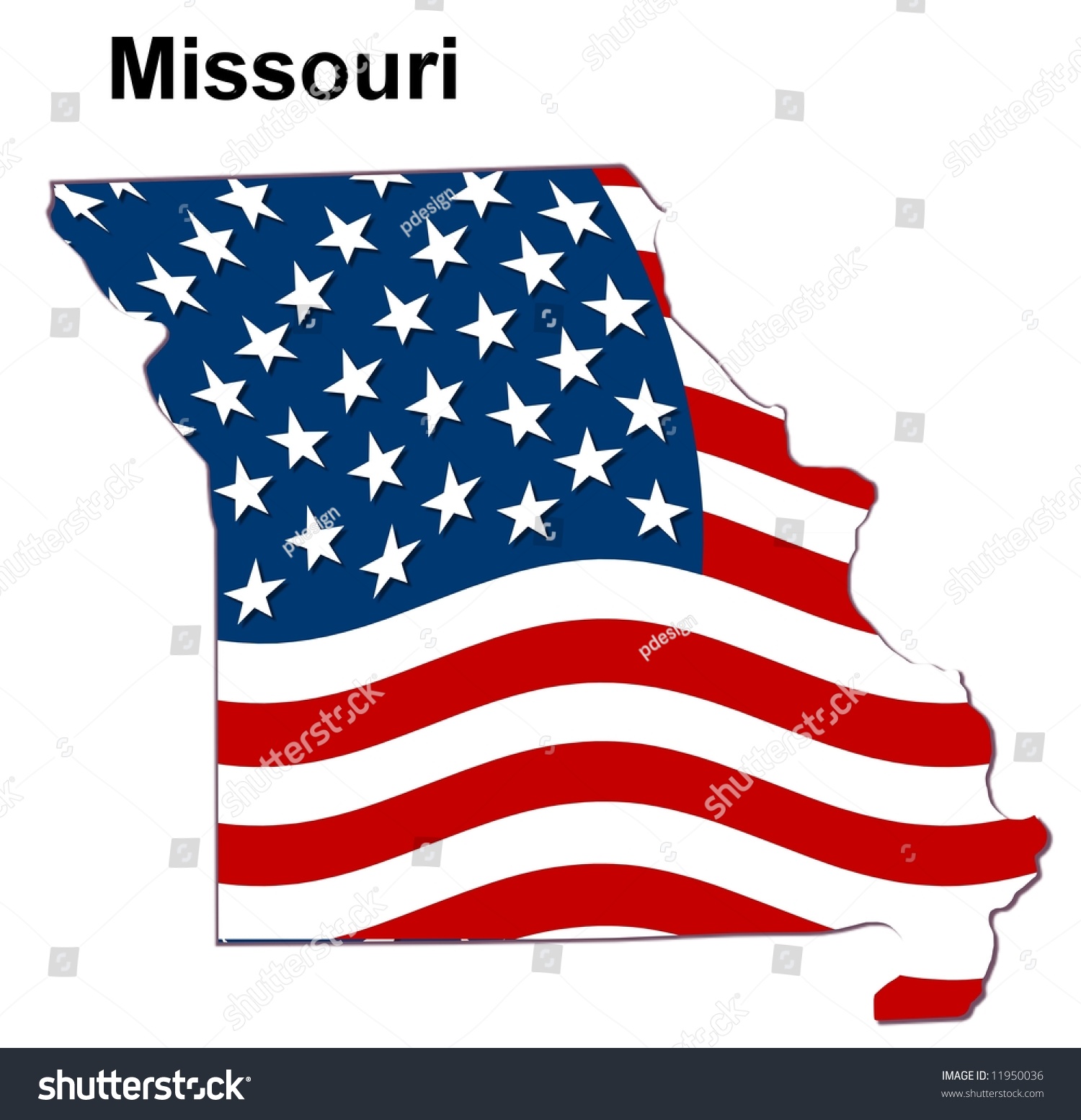 Map Of The State Missouri - American Flag Stock Photo 11950036