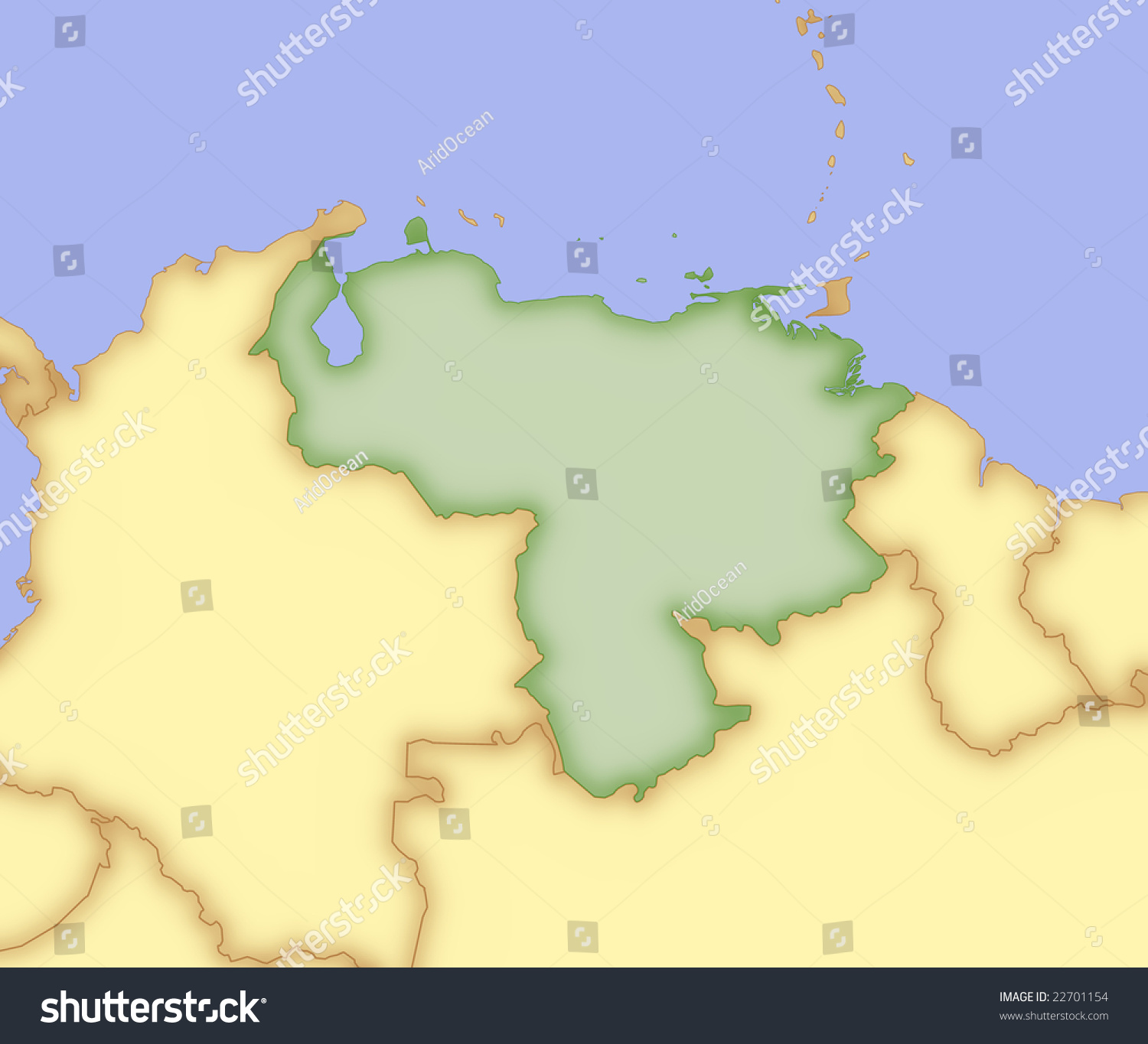 Map Of Venezuela With Borders Of Surrounding Countries Stock Photo