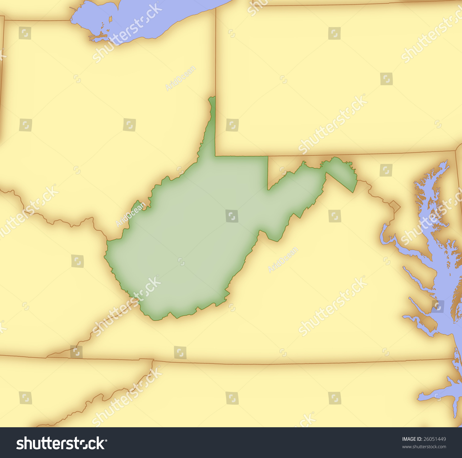 Map Of West Virginia, With Borders Of Surrounding States. Stock Photo 26051449 Shutterstock