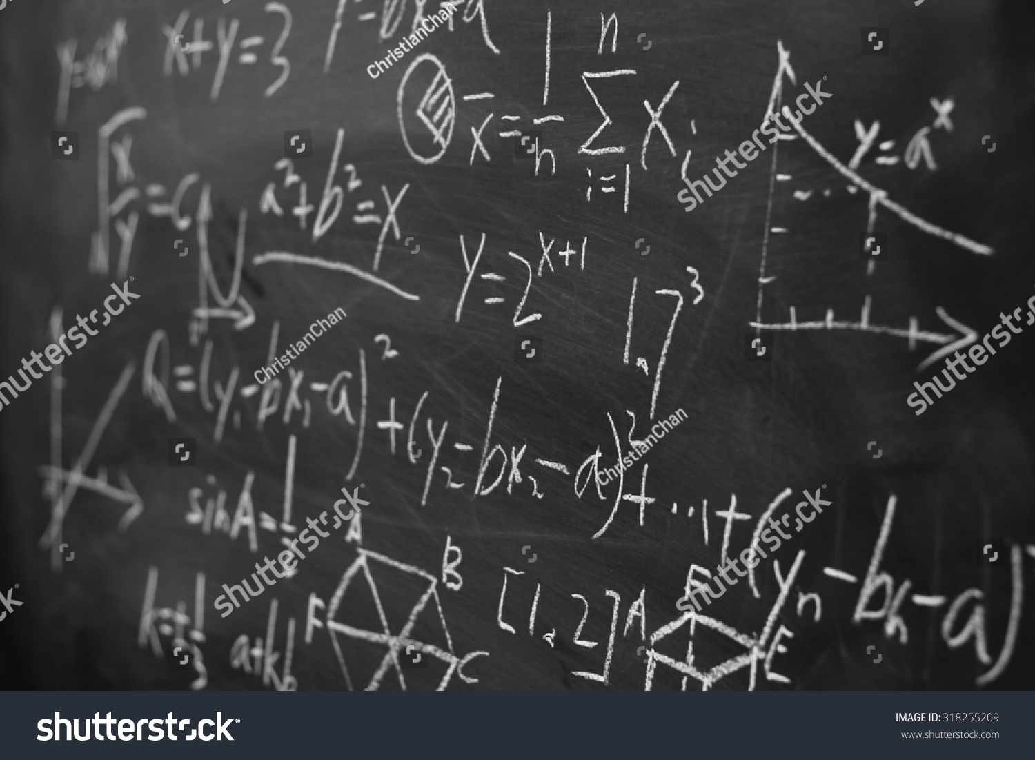 Maths Formulas Written By White Chalk On The Blackboard Background 