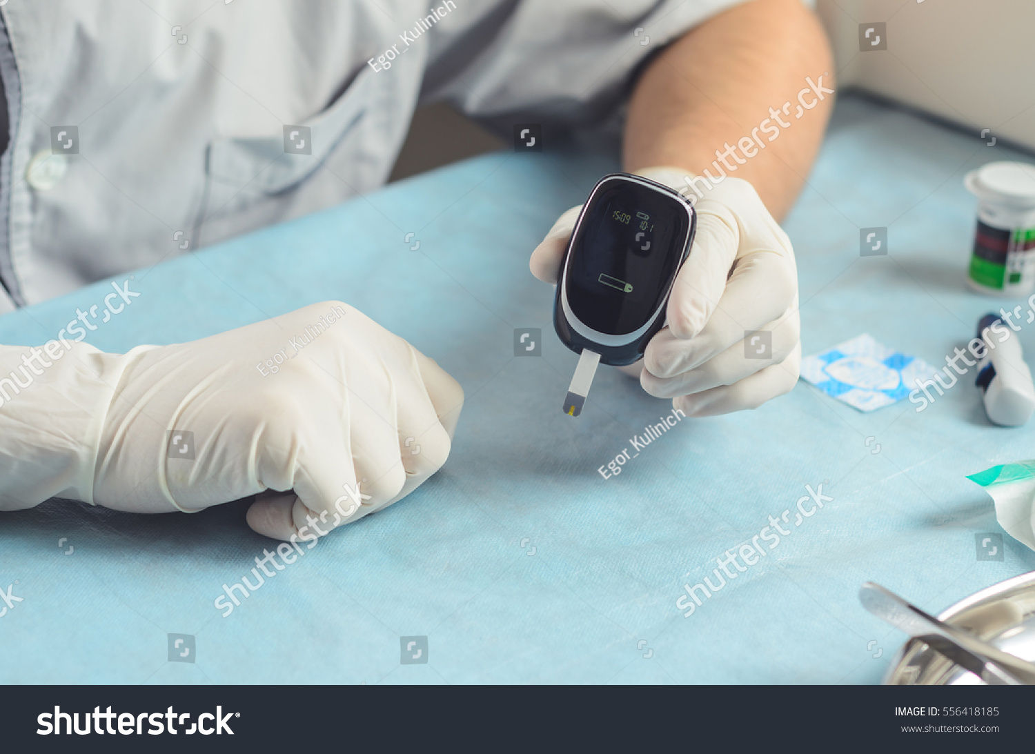 Measurement Capillary Blood Glucose Using Portable Stock Photo