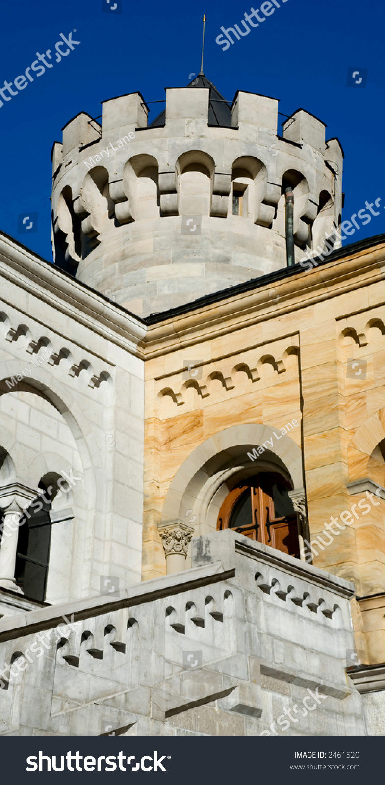 Medieval Looking Turret On The Castle At Neuschwanstein Germany Stock