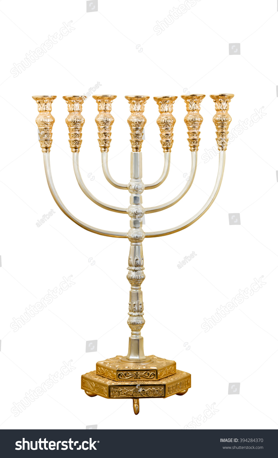 Menorah Jewish Traditional Candle Holder For Seven Candles Isolated