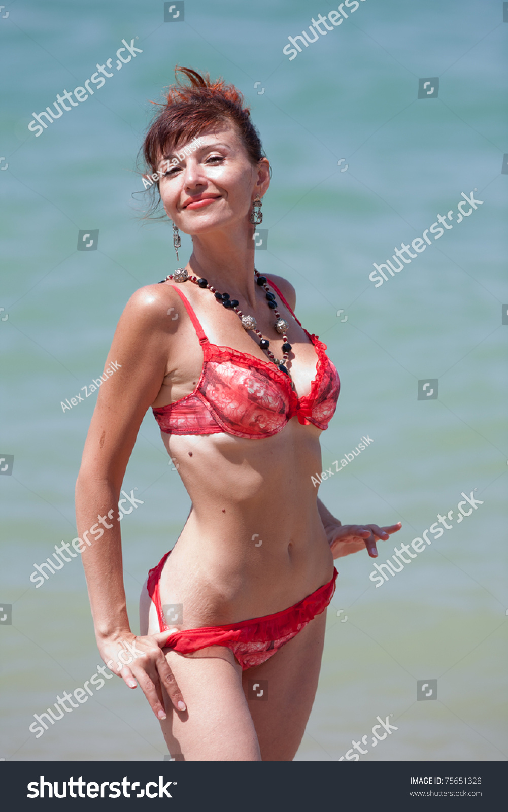 Middle Aged Woman Red Lingerie Posing Stock Photo Shutterstock