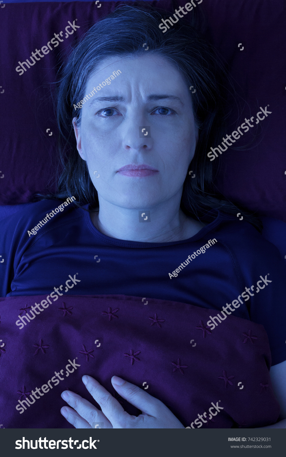 Middle Aged Woman Lying Awake Her Stock Photo 742329031 Shutterstock