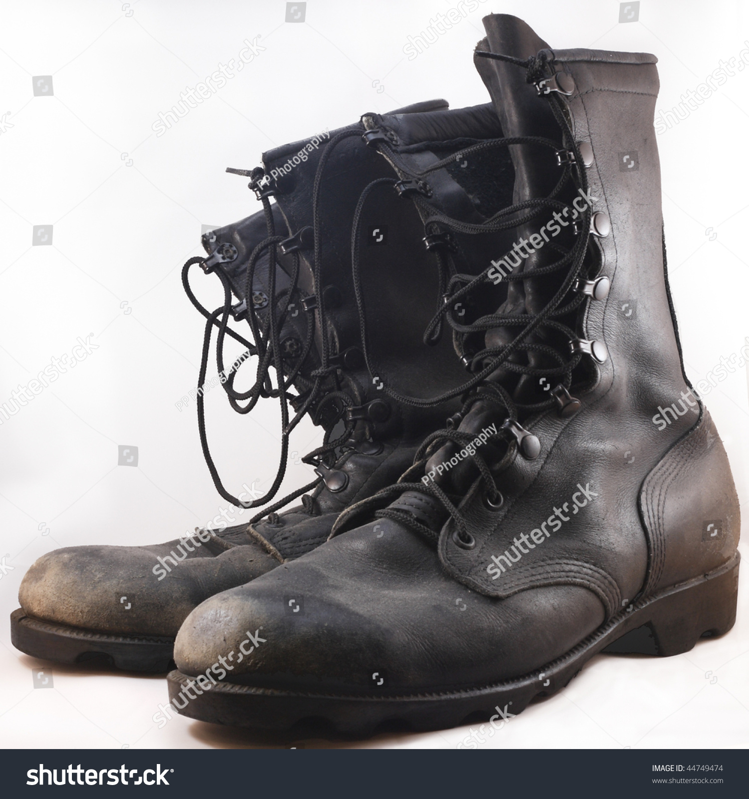 Military Leather Combat Boots On White Stock Photo 44749474 - Shutterstock