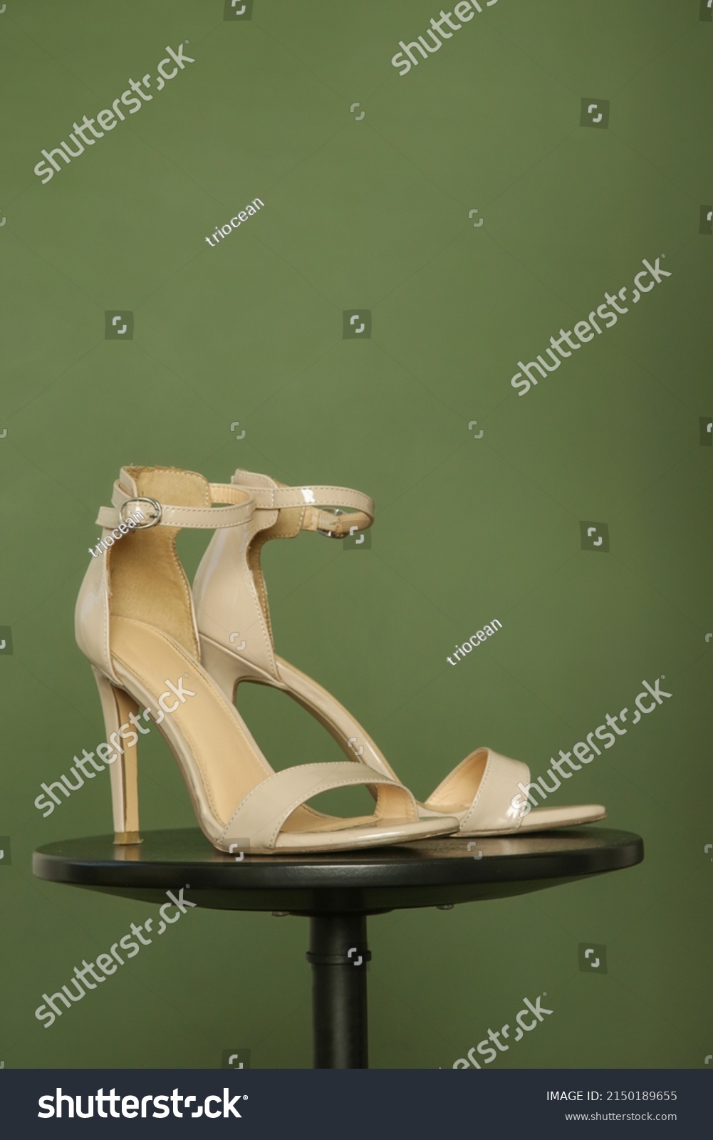 Minimalist High Heel Sandals Nude Patent Stock Photo