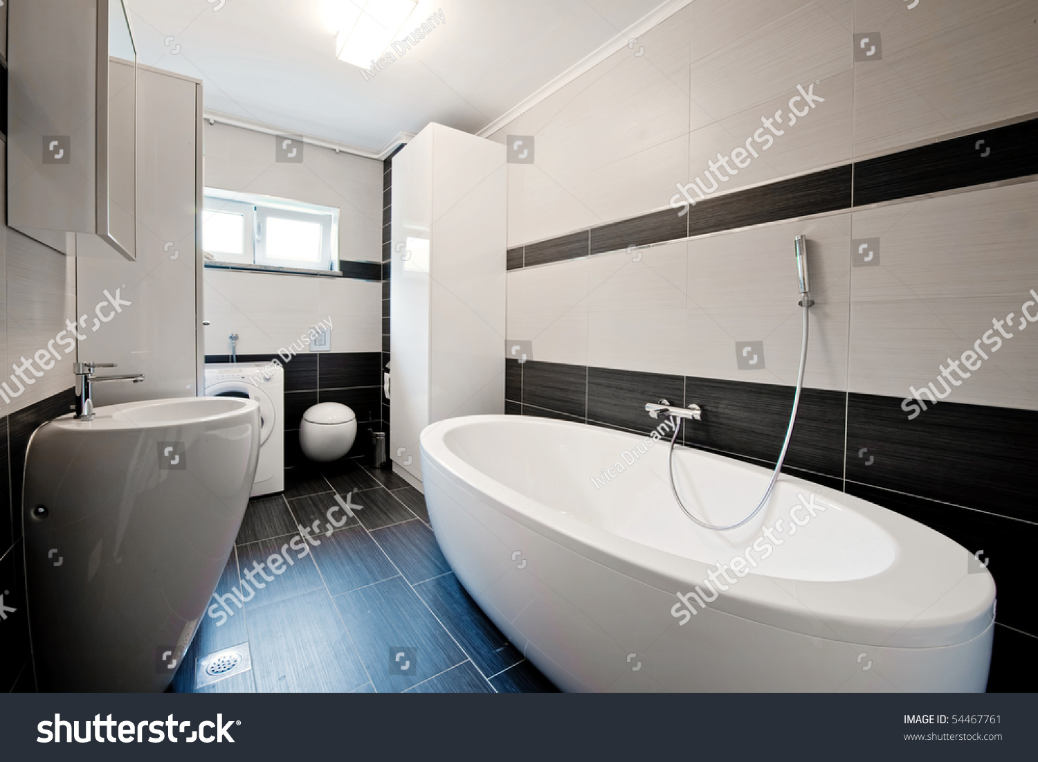 Modern Bathroom With Black Tiles Stock Photo 54467761 : Shutterstock