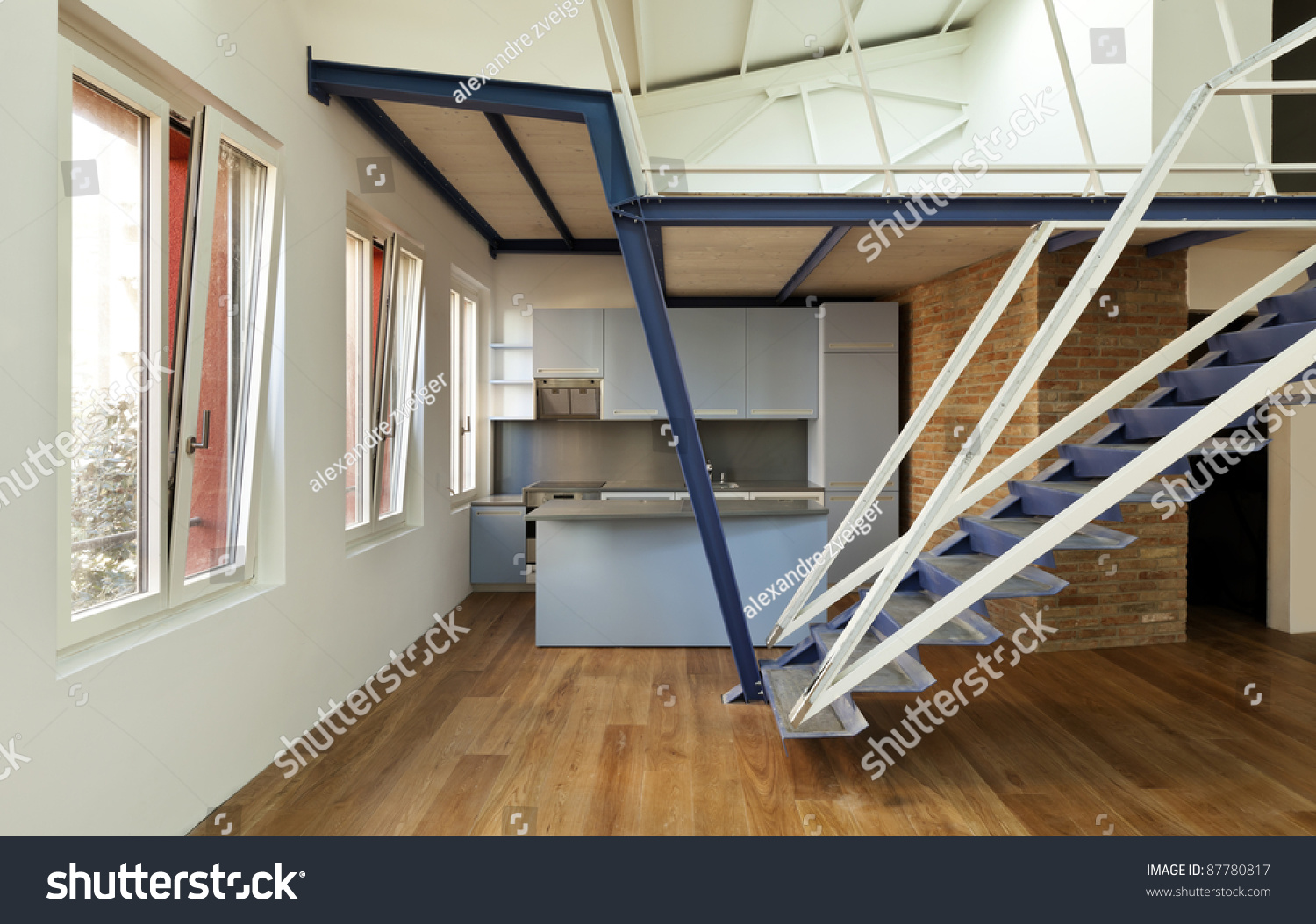 Modern designer, apartment with mezzanine stock photo 87780817 ...