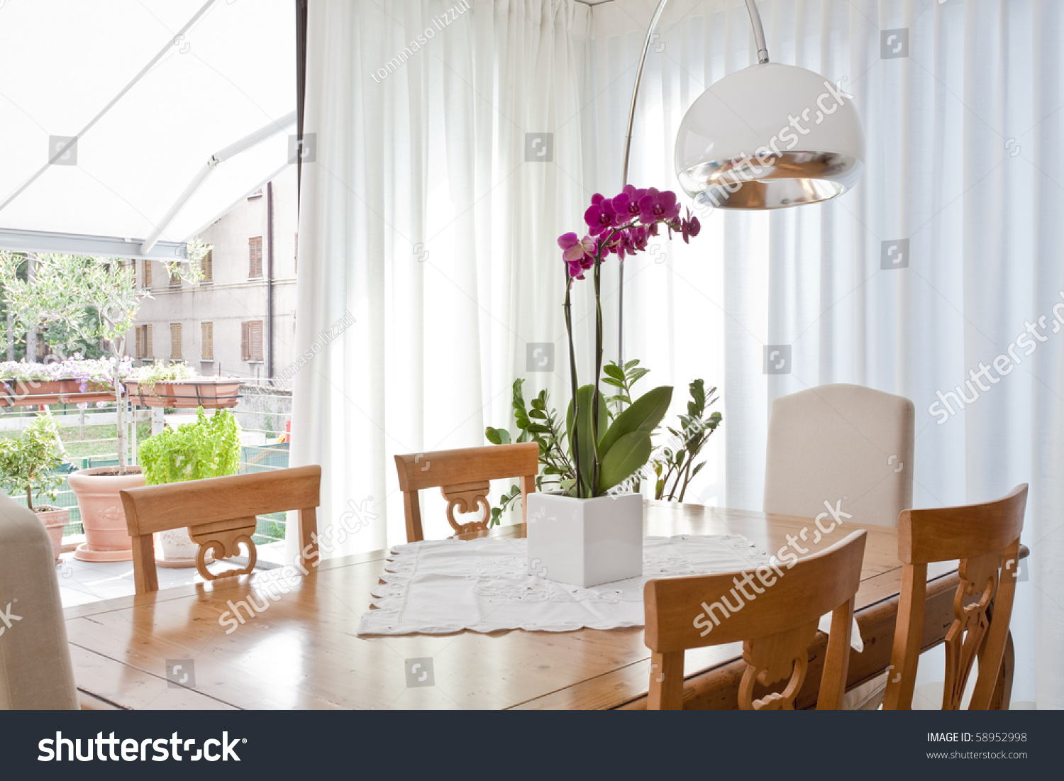 white curtains in dining room
