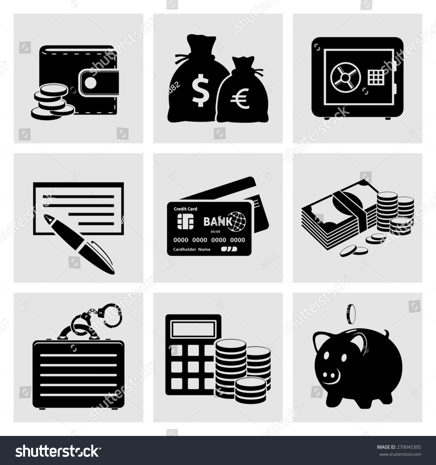 Money Black Icons Set Stock Photo 279045395 : Shutterstock