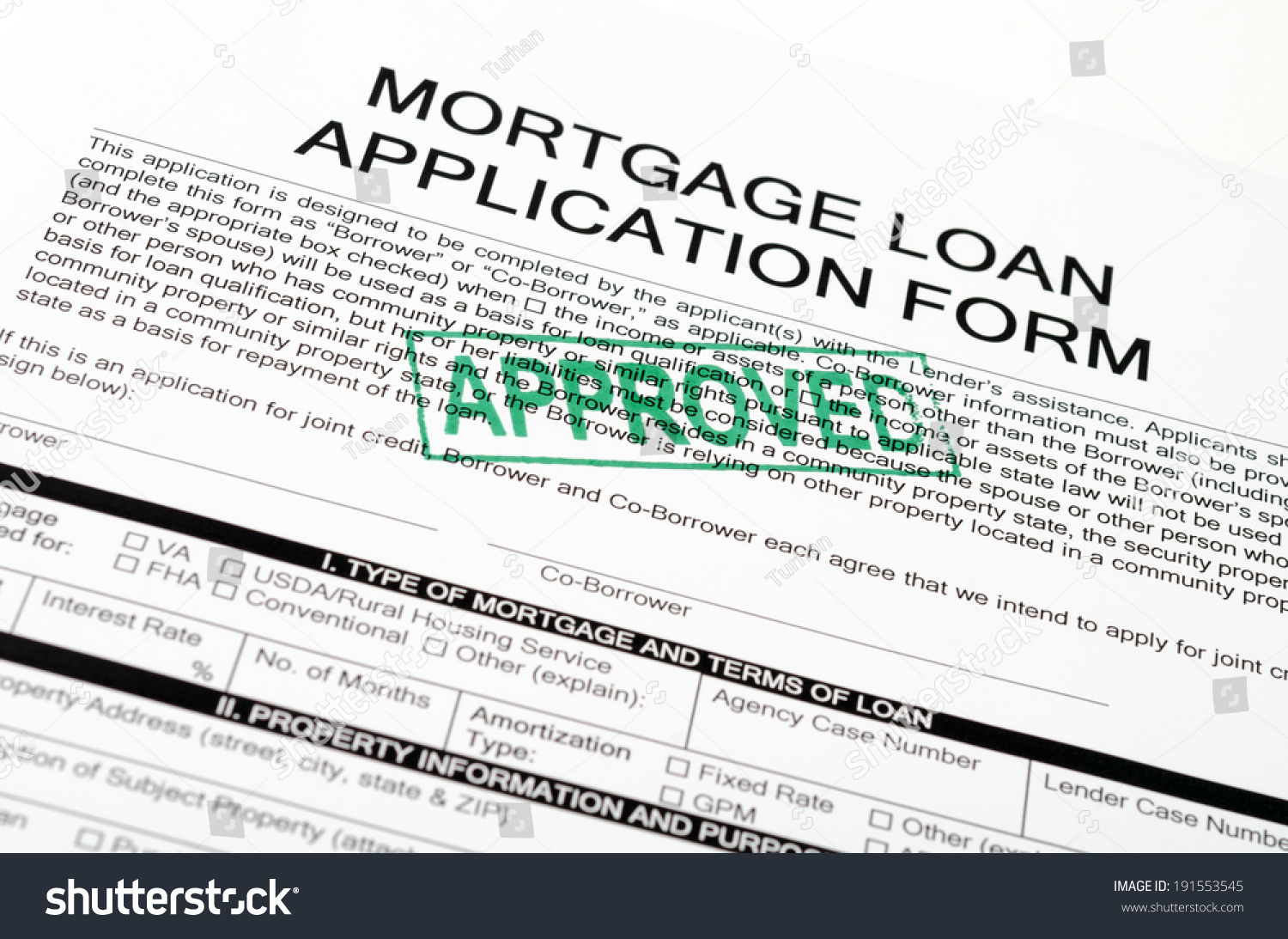 Mortgage Loan Application Form Stock Photo 191553545 : Shutterstock