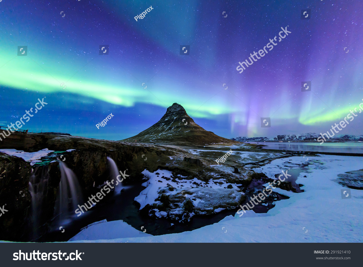 Mountain Kirkjufell And Aurora In Iceland. Stock Photo ...