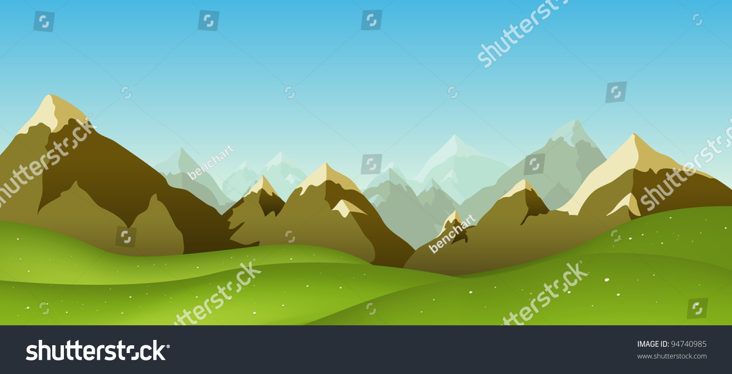 Mountain Range/ Illustration Of A Cartoon Mountain Range Landscape In