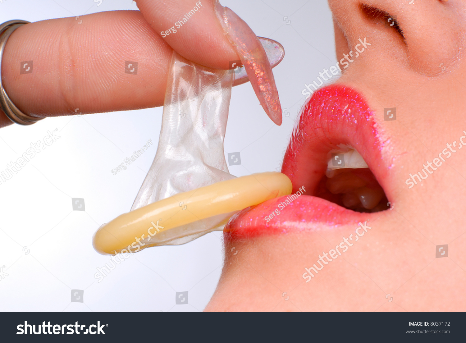 Mouth Girl Pierced Tongue Licking Condom Stock Photo 8037172 Shu