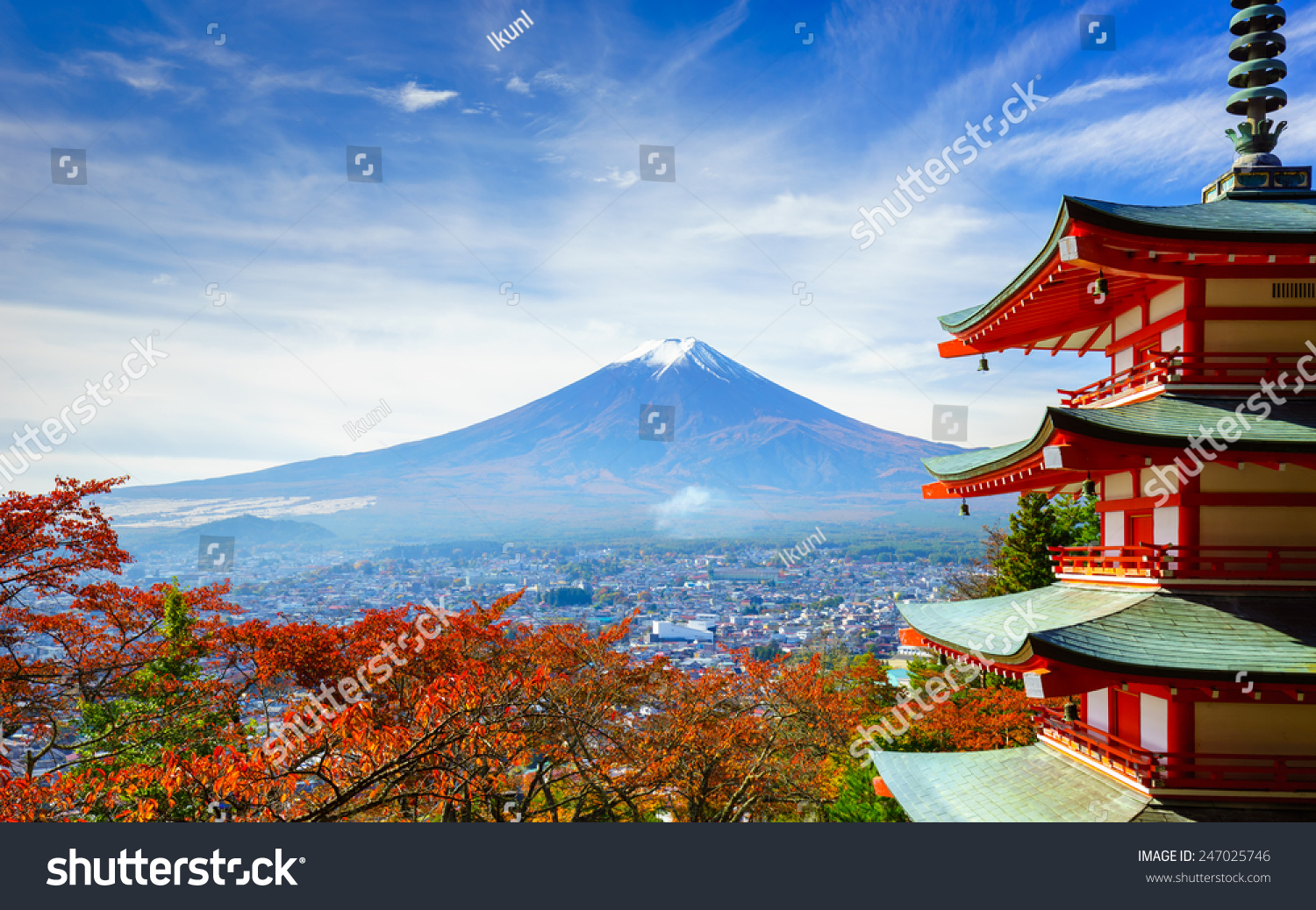 Mt Fuji With Chureito Pagoda In Autumn Fujiyoshida