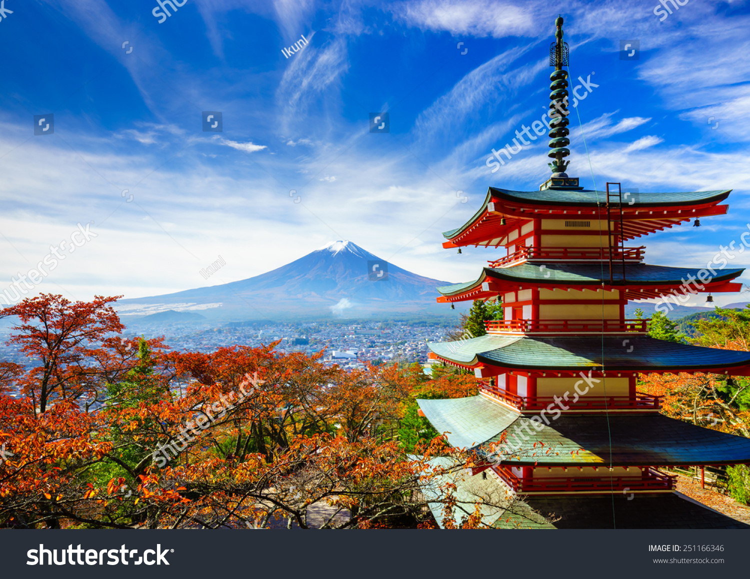 Mt Fuji With Chureito Pagoda In Autumn Fujiyoshida