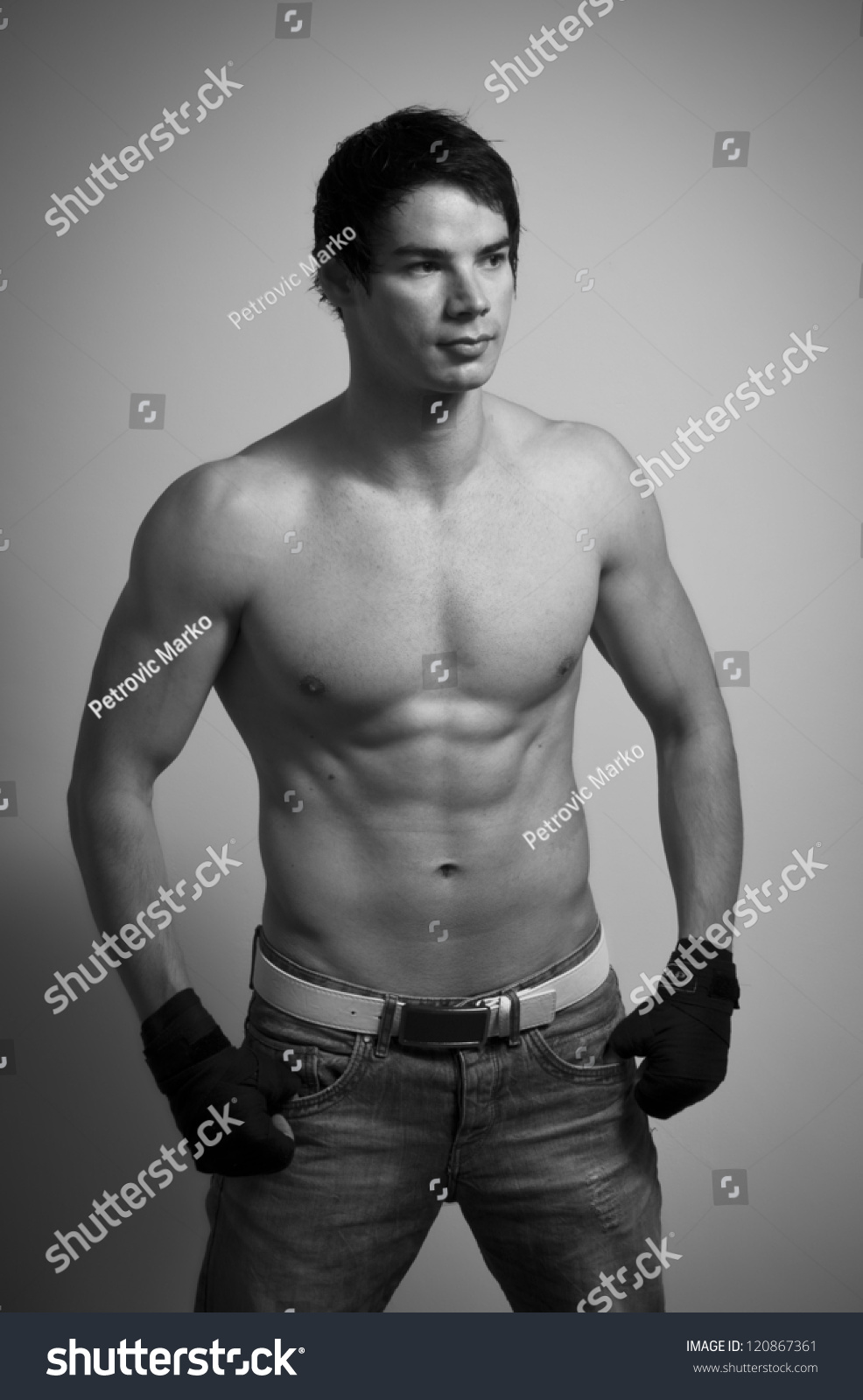 hot redhead giving blowjob half naked pic with abs