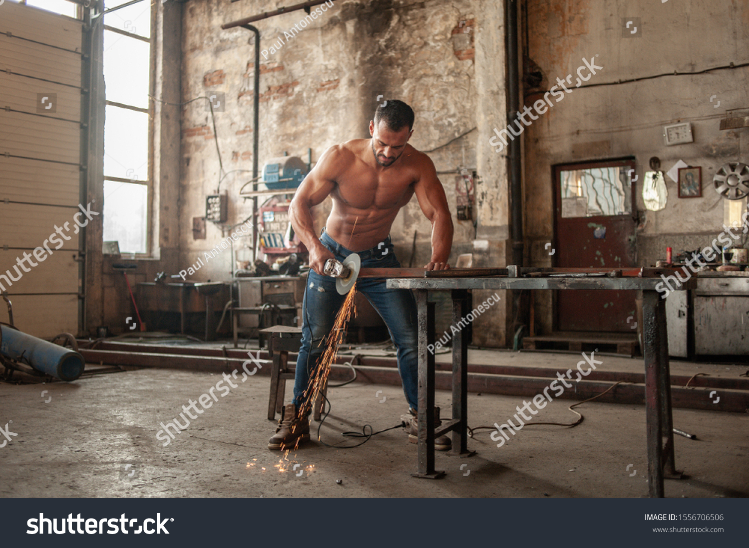 Muscled Half Naked Man Work Walking Stock Photo Shutterstock