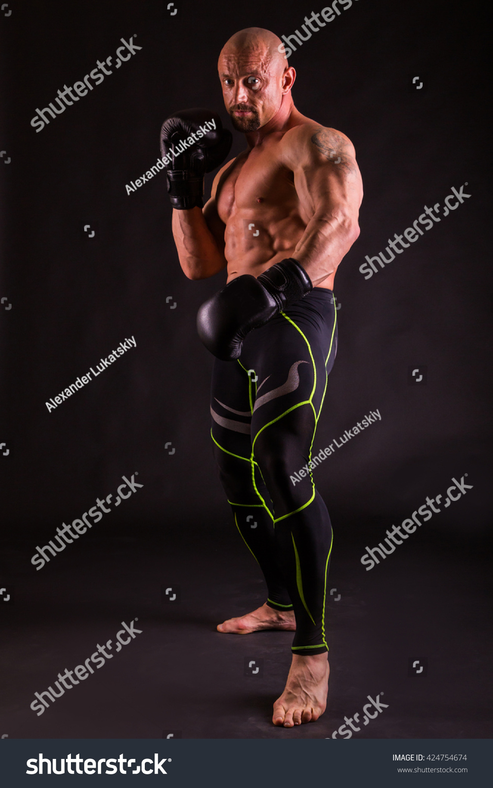 Muscular Fighter Naked Torso Boxing Gloves Stock Photo