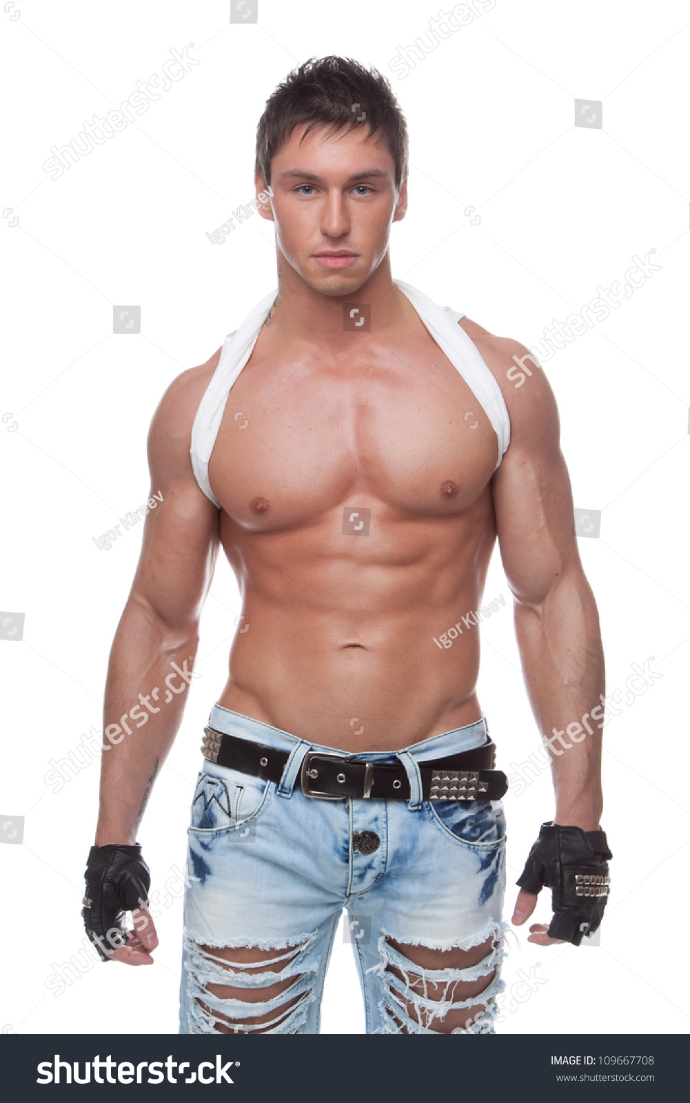 Muscular Sexy Naked Man Blue Jeans Foto Stock Editar Agora