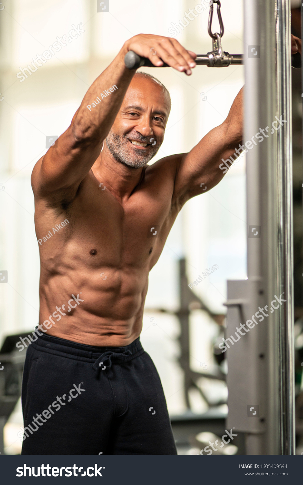 Muscular Shirtless Mature Older Bodybuilding Athlete Stock Photo