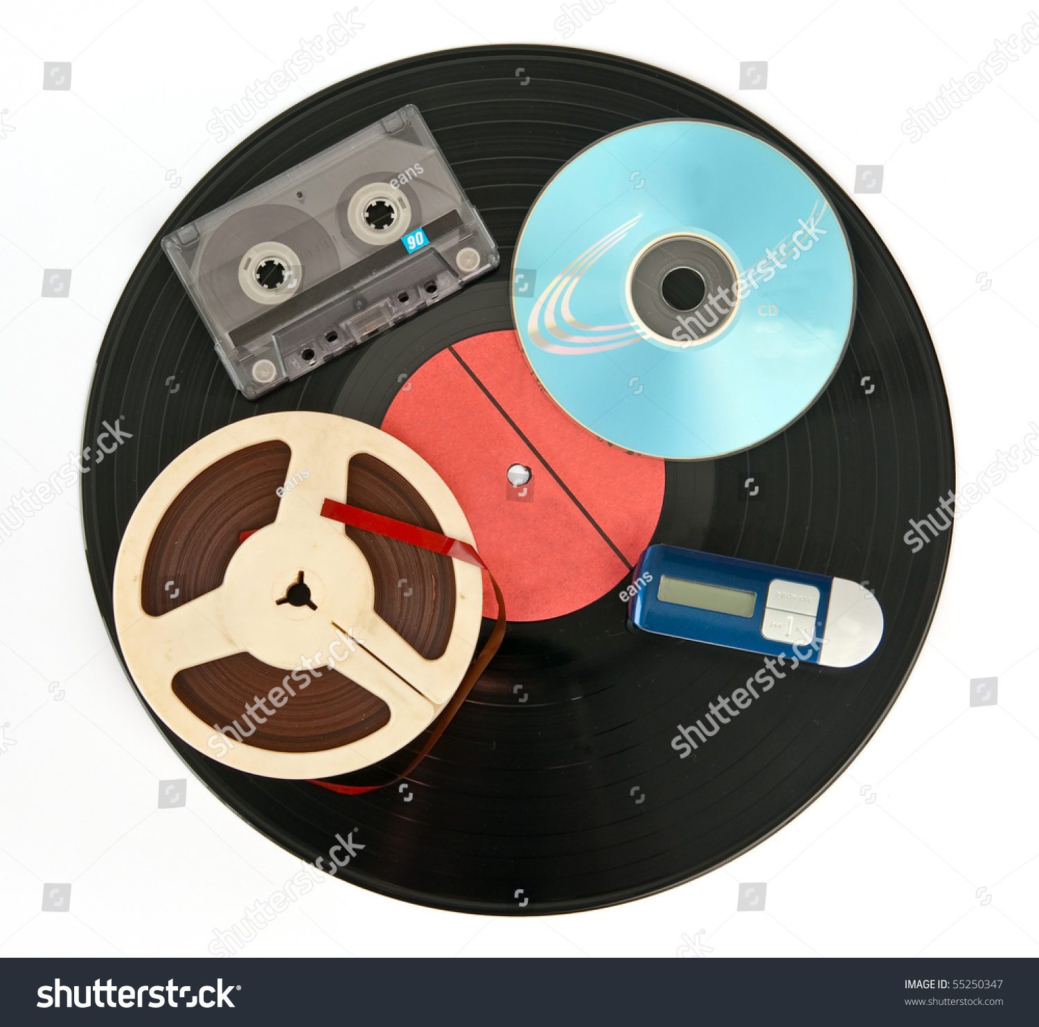 music-storage-devices-from-past-to-nowadays-isolated-on-white-stock