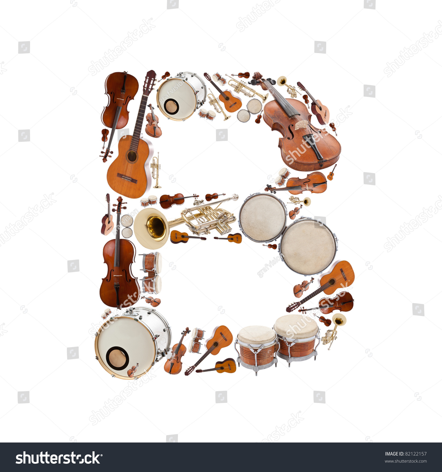 Musical Instruments Alphabet On White Background. Letter B Stock Photo ...