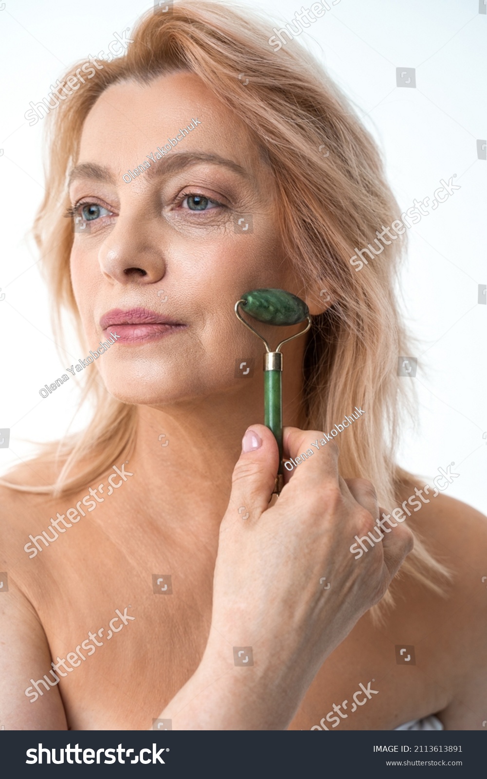 Naked Caucasian Mature Woman Using Jade Stock Photo Edit Now