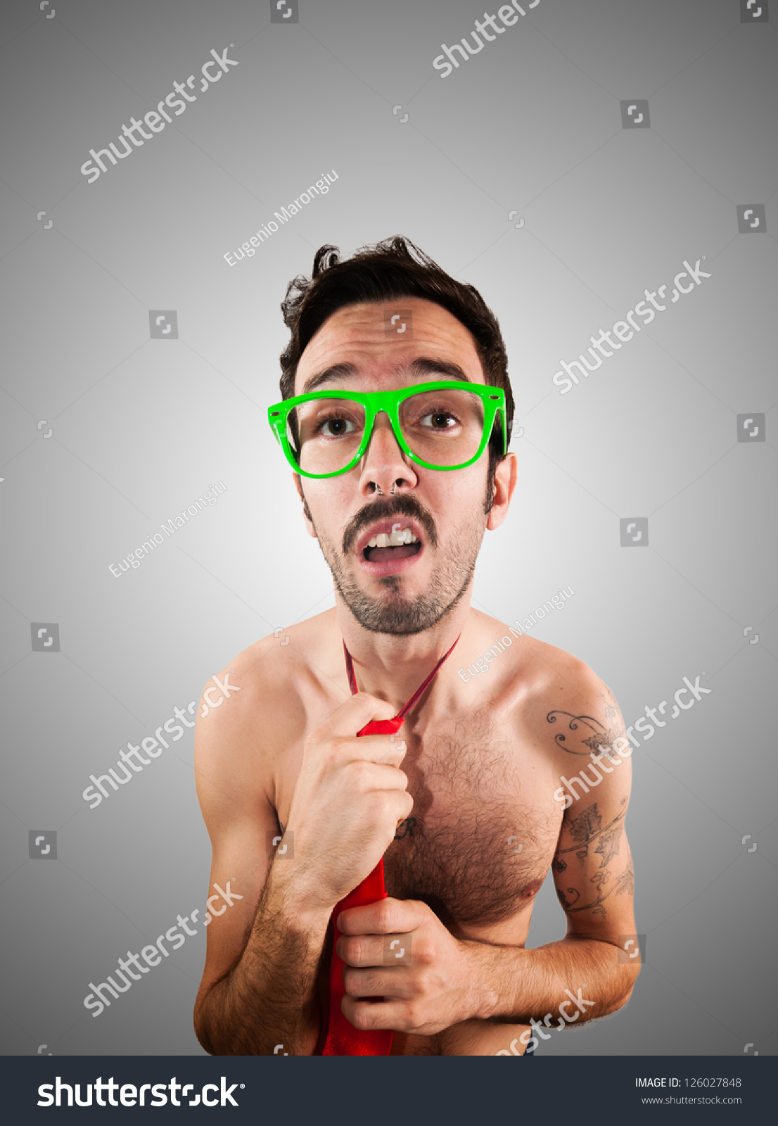 Naked Man Wearing Red Tie On Foto Stok Shutterstock