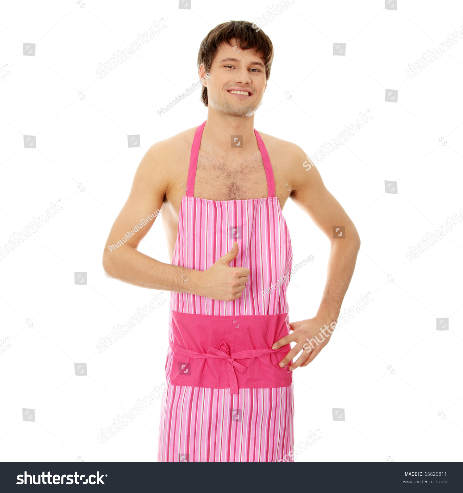 Naked Man Wering Pink Apron Isolated Stock Photo Shutterstock