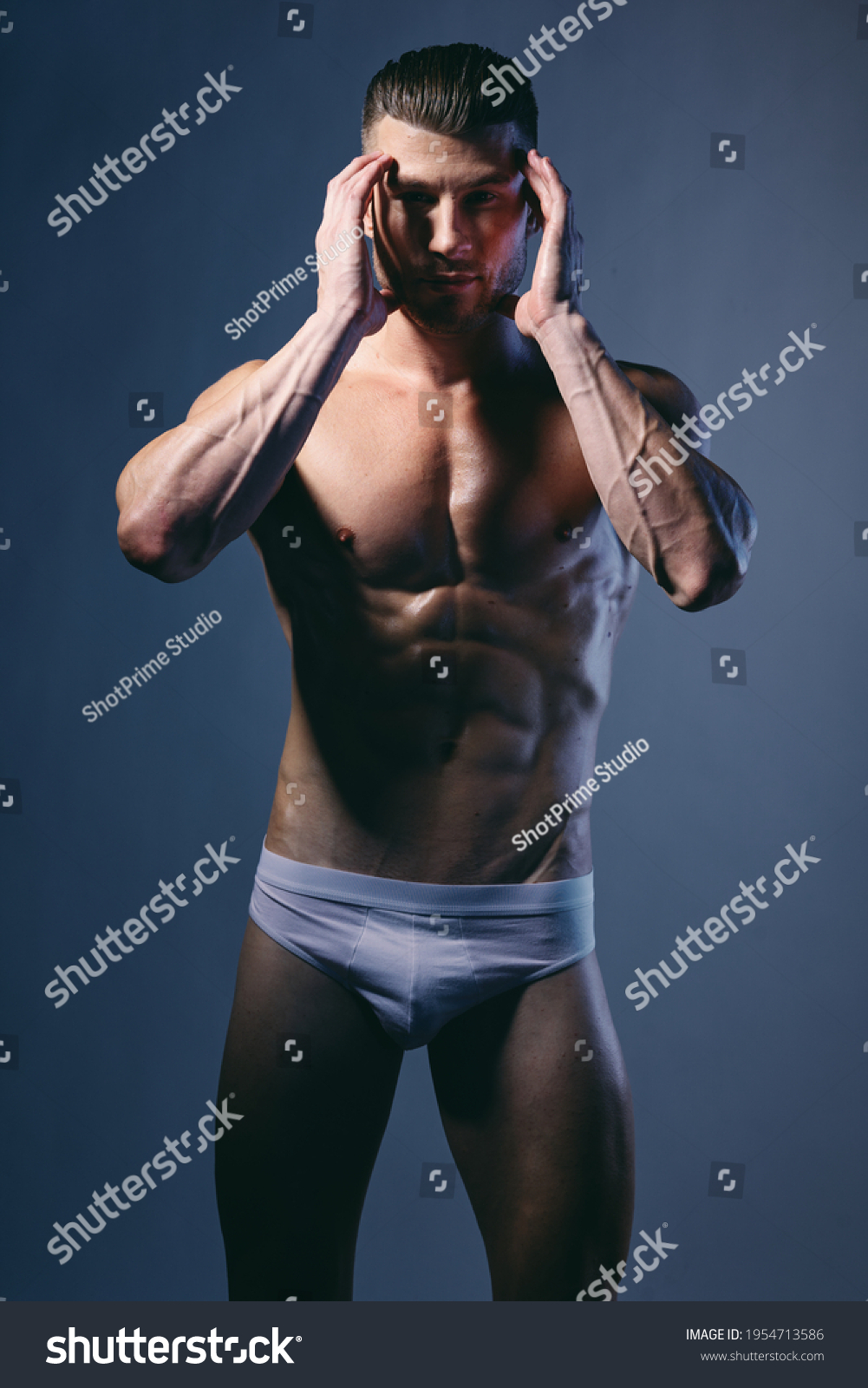 Zdjęcie stockowe Naked Man Muscled Muscles White Panties 1954713586