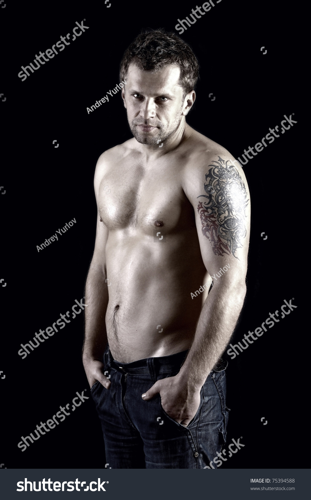 Naked Muscular Male Model Jeans Stock Photo Edit Now