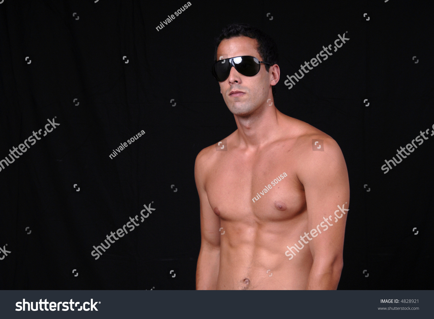 Naked Muscular Male Model With Sun Glasses Stock Photo