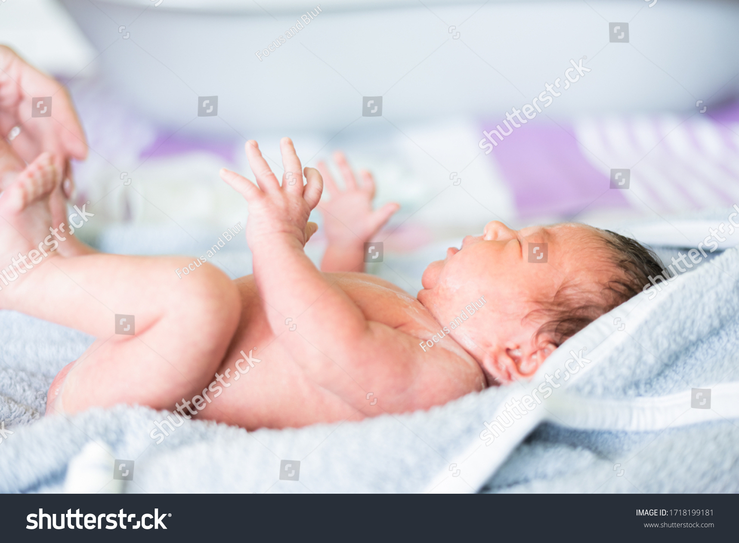 Naked Newborn Baby Lying On Bed Stock Photo Edit Now