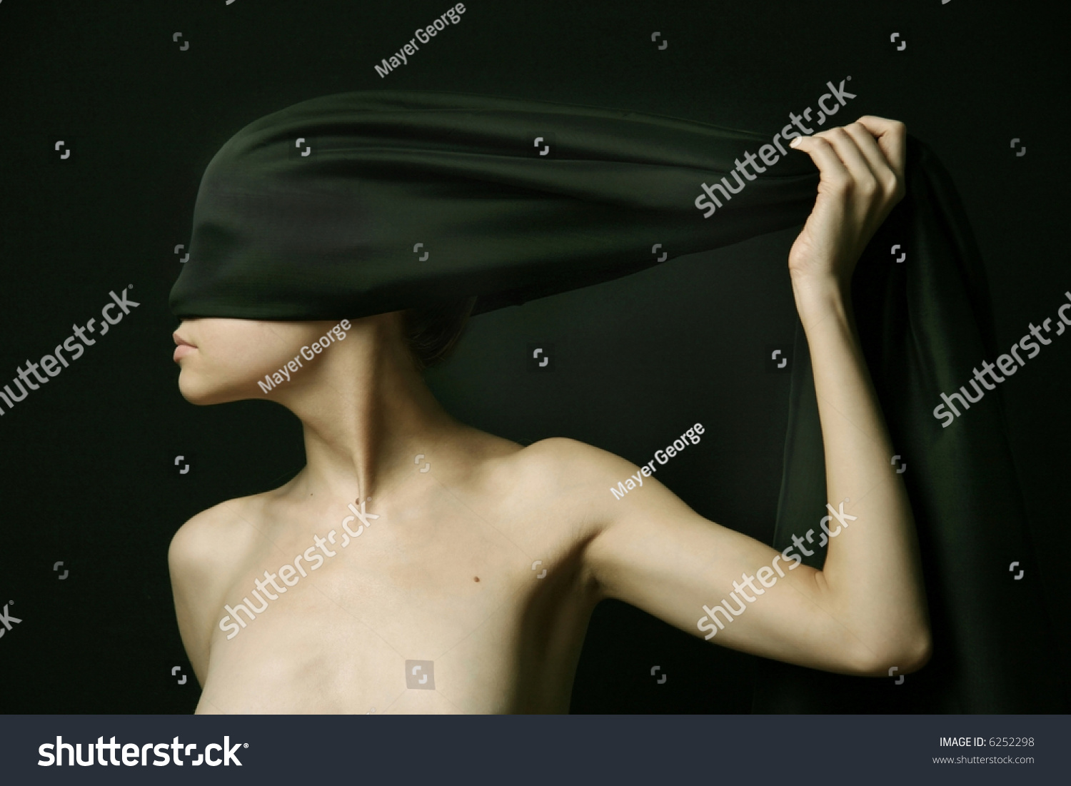 Naked Nude Woman Black Bandage Artistic Foto Stok Shutterstock